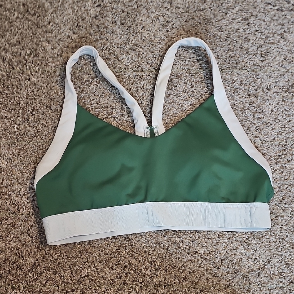 VS PINK Green and White Sports Bra